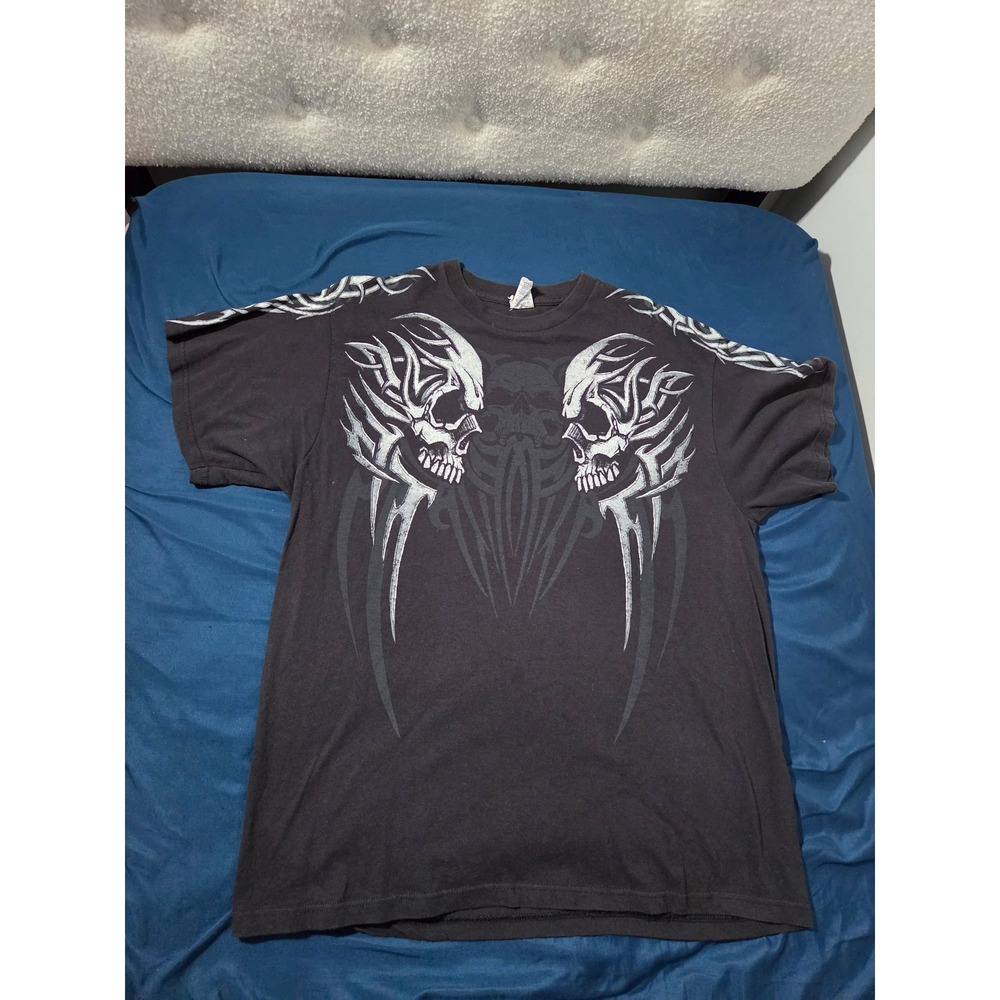 Delta Pro Weight Mens XL Tribal Skull Graphic T-Shirt Black Y2K Streetwear Tee